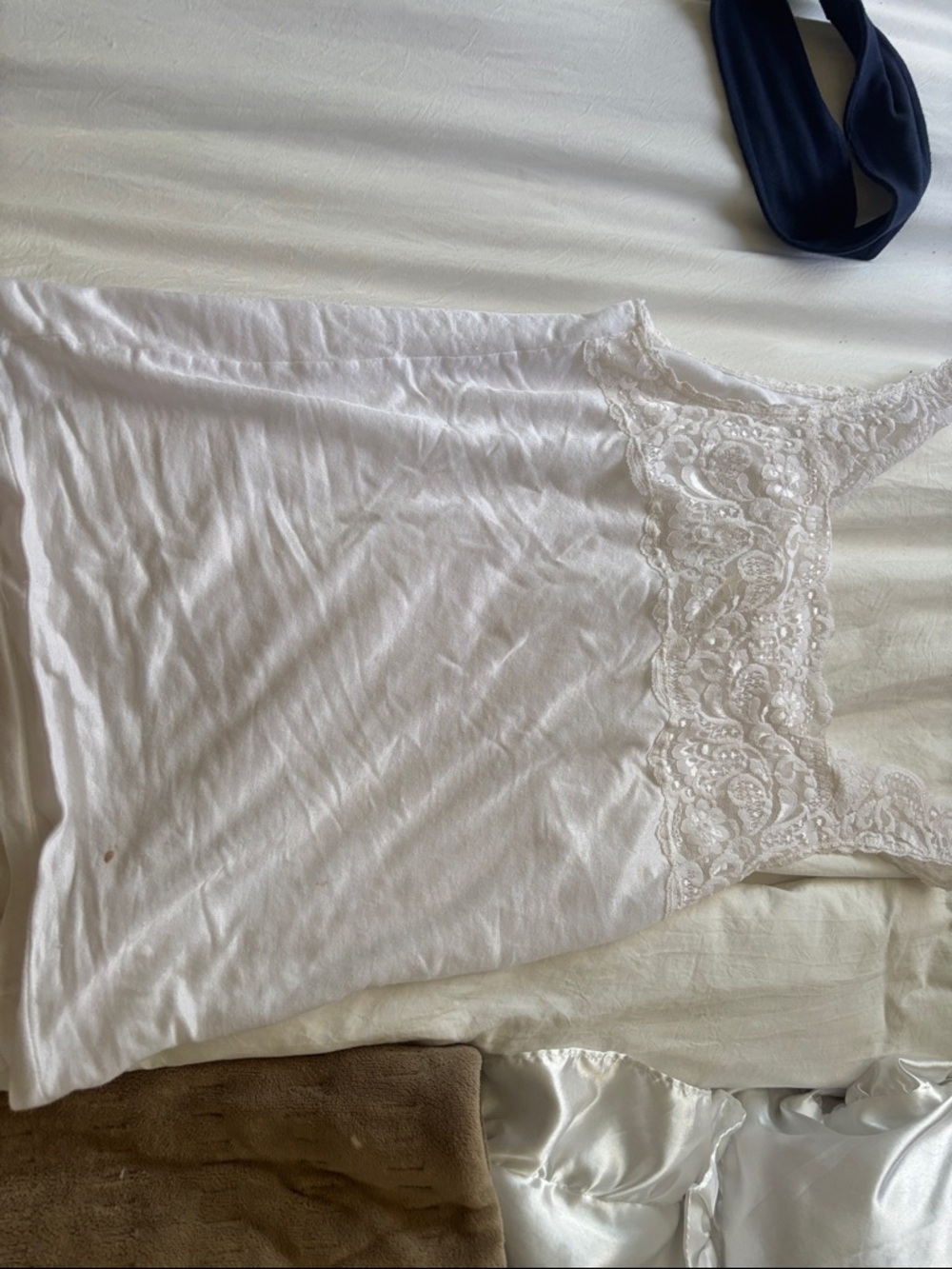 vintage Lace Trim White Tank Top